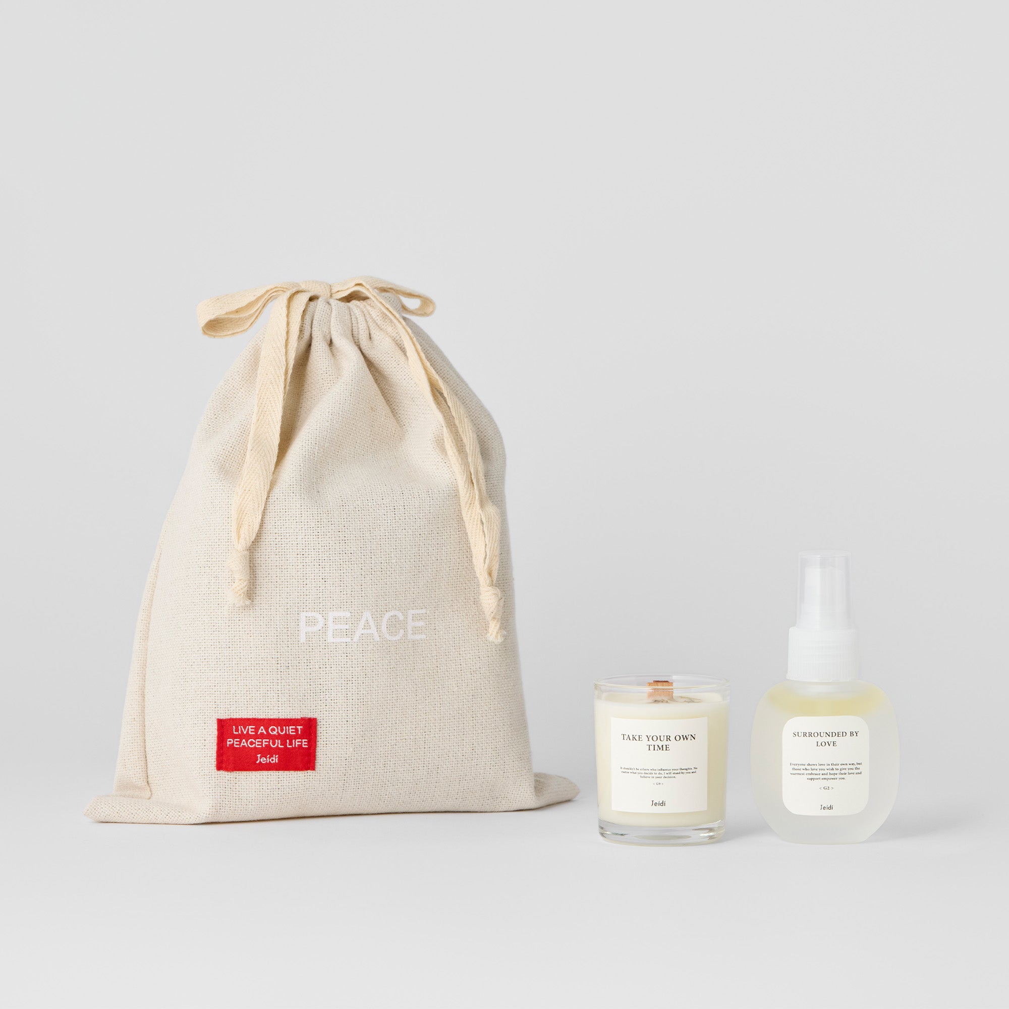 PEACE禮物袋組合－香氛大豆蠟燭55g&放鬆噴霧50ml